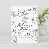 Save The Date Mariée marié dessiné à la main noir blanc  (Debout devant)