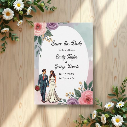 Save The Date Mariée romantique et Mariage d'aquarelle de chambr