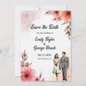 Save The Date Mariée romantique et Mariage d'aquarelle de chambr (Devant)