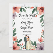 Save The Date Mariée Romantique Et Salle Florale Mariage Jardin (Devant)