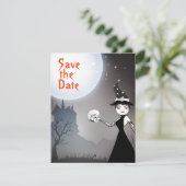 Save The Date Mariée Sorcière et Crâne Marié Lune Pleine Hallowe (Debout devant)