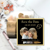 Save The Date Mariés à Coeurs Dorés Forme Photo Mariage