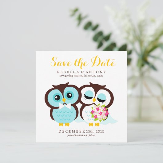 Save The Date Mariés Hiboux Mariage Sauvegarder la Date (Debout devant)