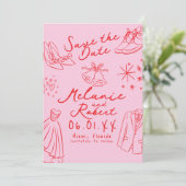 Save The Date Mariés mariées dessins à la main noir blanc  (Debout devant)