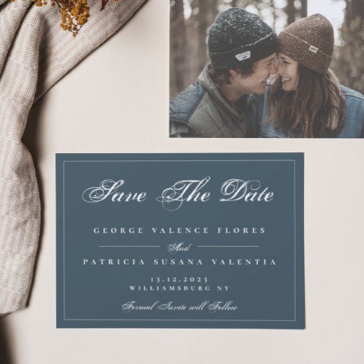 Save The Date Marine Blanc classique traditionnel élégant photo