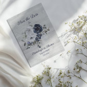 Save The Date Marine Bleu Aquarelle Argent Floral Enregistrer la