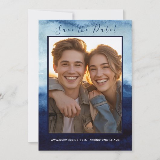 Save The Date Marine Bleu Aquarelle Mariage Enregistrer la date (Devant)