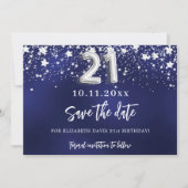 Save The Date Marine bleu argent étoiles 21e anniversaire (Devant)