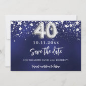 Save The Date Marine bleu argent étoiles 40e anniversaire (Devant)
