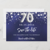 Save The Date Marine bleu argent étoiles 70e anniversaire (Devant)