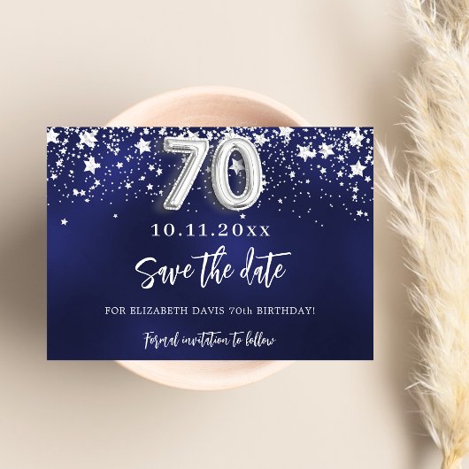 Save The Date Marine bleu argent étoiles 70e anniversaire