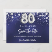 Save The Date Marine bleu argent étoiles 80e anniversaire (Devant)