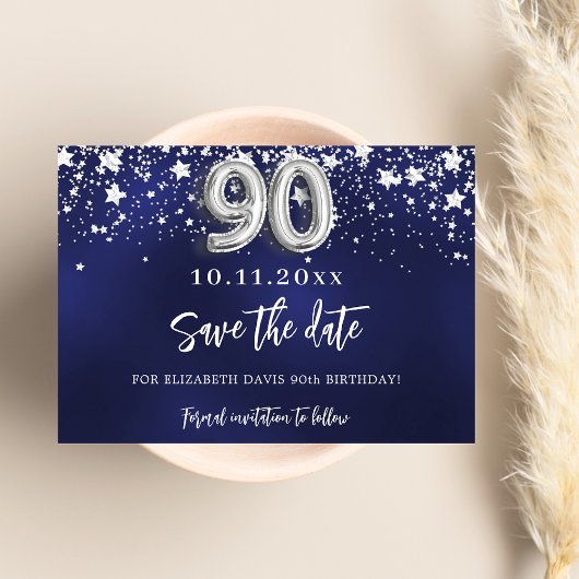 Save The Date Marine bleu argent étoiles 90e anniversaire