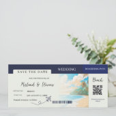 Save The Date Marine bleu Beach Nautical Boarding pass mariage (Debout devant)