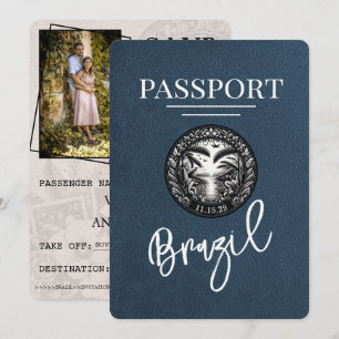 Save The Date Marine Bleu Brésil Passeport Enregistrer La Date
