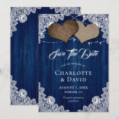 Save The Date Marine Bleu Burlap Dentelle Mariage Enregistrer La (Devant / Derrière)