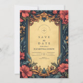 Save The Date Marine bleu Floral Mariage Art Nouveau (Devant)