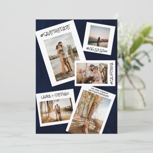 Save The Date Marine bleu médias sociaux 5 photo enregistrer la (Debout devant)