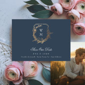 Save The Date Marine Bleu Or Blanc Classique Monogramme Crest Ph
