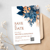 Save The Date Marine Bleu Orange Boho Floral Mariage élégant