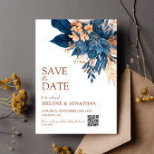 Save The Date Marine Bleu Orange Boho Floral Mariage élégant
