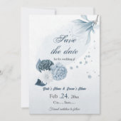 Save The Date marine bleu poussiéreux fleurs mariage botanique (Devant)