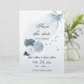 Save The Date marine bleu poussiéreux fleurs mariage botanique (Debout devant)