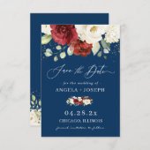 Save The Date Marine bleu Rouge blanc Rose Floral Mariage tendan (Devant / Derrière)