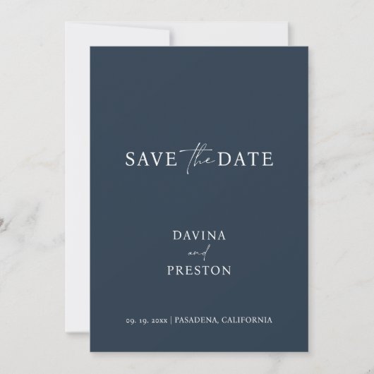 Save The Date Marine Bleu Simple Mariage Script Photo moderne (Devant)