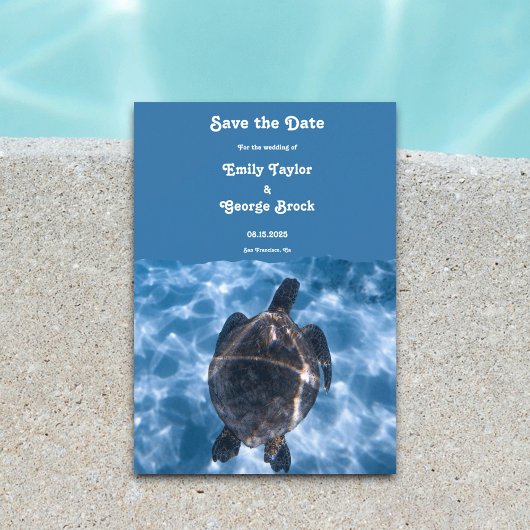 Save The Date Marine bleu sous-marin Tortue aquatique Plage Mari