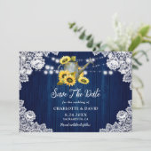 Save The Date Marine Bleu Tournesol Bois Dentelle arrosage Can M (Debout devant)