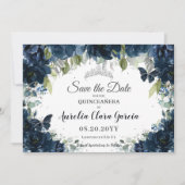 Save The Date Marine Bleue Floral XV Quinceañera Enregistrer la (Devant)