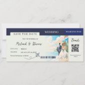 Save The Date Marine Blue Beach Nautical Boarding pass mariage (Devant)