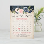Save The Date Marine Blue Blush Rose Rose Russe Calendrier du pa (Debout devant)
