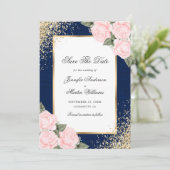 Save The Date Marine Blue Blush Rose Roses Photo Enregistrer La (Debout devant)