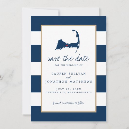 Save The Date Marine Blue Centerville Cape Cod Map Enregistrer l (Devant)
