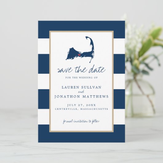 Save The Date Marine Blue Centerville Cape Cod Map Enregistrer l (Debout devant)