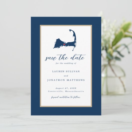 Save The Date Marine Blue Centerville Cape Cod Map Enregistrer l (Debout devant)