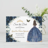Save The Date Marine Blue Floral Robe Quinceañera Enregistrer la (Debout devant)