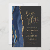 Save The Date Marine Blue Gold Agate 5-Photo Dark (Devant)