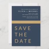 Save The Date Marine Blue Gold Enregistrer la date Elegant Gold (Devant)