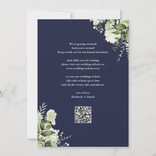 Save The Date Marine Blue Greenery Gold Arch Code QR Mariage (Dos)