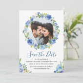 Save The Date Marine Blue Hydrangeas Floral Wreath Enregistrer l (Debout devant)