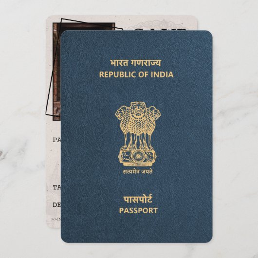 Save The Date Marine Blue India Passport Enregistrer La Date (Devant / Derrière)