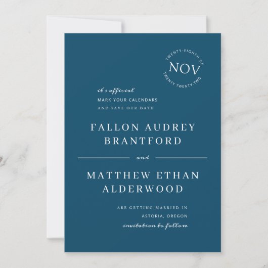 Save The Date Marine Blue Modern Date Seal Enregistrer la date (Devant)