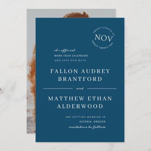 Save The Date Marine Blue Modern Date Seal Enregistrer la date (Devant / Derrière)