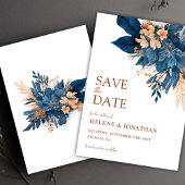 Save The Date Marine Blue Orange Floral Mariage élégant