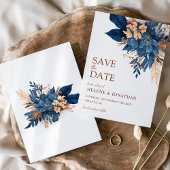 Save The Date Marine Blue Orange Floral Mariage élégant