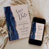 Save The Date Marine Blue Rose Gold Agate Blush Enregistrer la d
