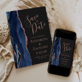 Save The Date Marine Blue Rose Gold Agate Dark Enregistrer la da